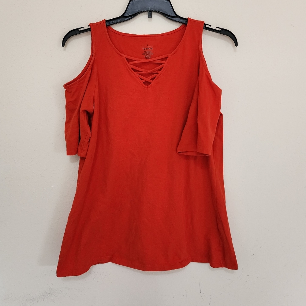 Torrid Red Cold Shoulder Top